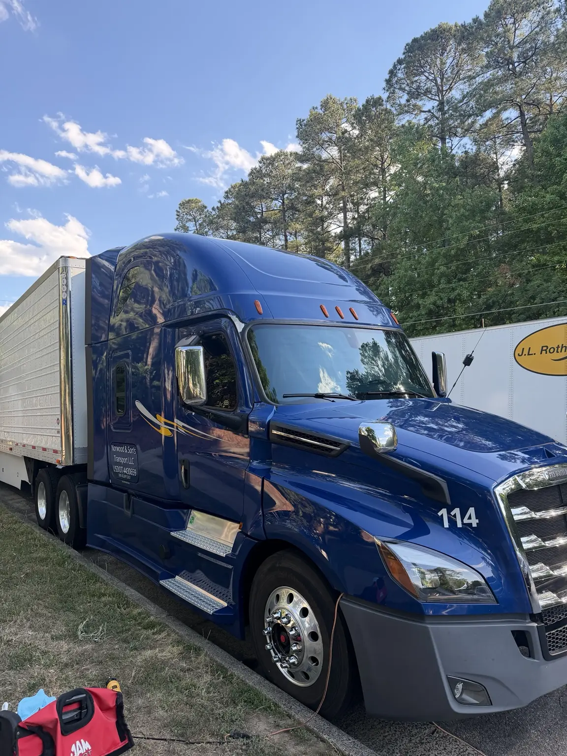 Blue semi truck with professionally installed window tint